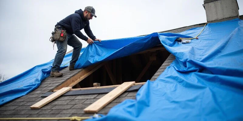 Emergency roof tarping after storm