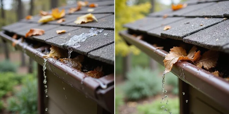 Clogged versus protected gutter comparison